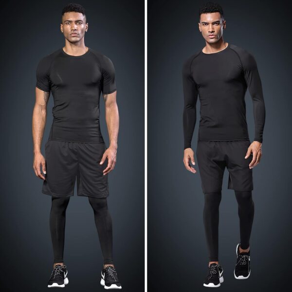 JULY'S SONG Men Compression Workout Set 5 PCS Dry Quick Shirt Pants Shorts Tights Jacket Clothes for Gym