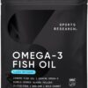 Sports Research Triple Strength Omega 3 Fish Oil - Burpless Fish Oil Supplement w/EPA & DHA Fatty Acids from Wild Alaskan Pollock - Heart, Brain & Immune Support for Men & Women - 1250 mg, 240 ct