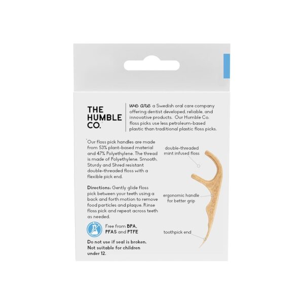 The Humble Co. Floss Picks (200 Count) – Plant Based Dental Floss Picks for Superior Oral Care, Dental Hygiene, and Gum Health, Cruelty Free Tooth Floss Picks (Mint, Double Thread)