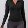 LOMON Womens Long Sleeve Workout Tops Quick Dry Quarter Zip Pullover Crop Yoga Athletic Slim Fit Shirts