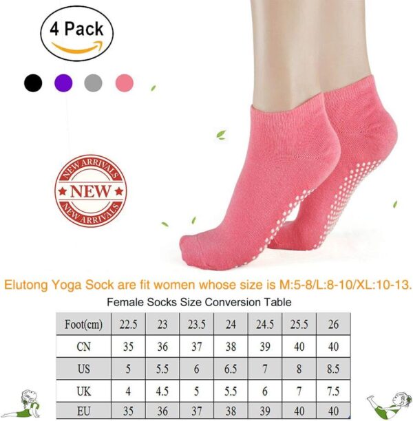 Pilates Ballet Barre Yoga Socks - Elutong 4 Pack Non Skid Slip Sticky Grippers Socks for Women
