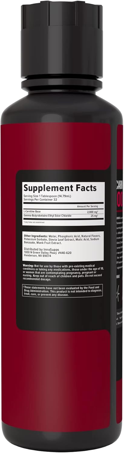 InnoSupps Volcarn 2000 - L-CARNITINE Advanced Energy Liquid | ATP Enhancer with GBEEC | Boosts Energy, Enhances Focus, Caffeine Free, No Artificial Sweeteners | 32 Servings (Pink Starblast)
