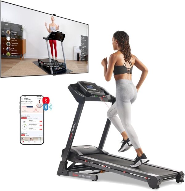 Sunny Health & Fitness Premium Foldable Treadmill for Home, Running or Walking with Auto Incline, Shock Absorption, Digital Display, Optional 20” Running Deck, Free SunnyFit App Bluetooth Connection