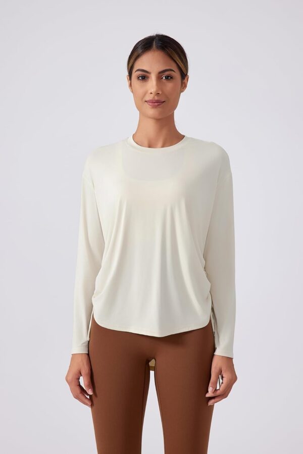 altiland Drawstring Side Ruched Long Sleeve Workout Shirts for Women, Buttery Soft Running Gym Athletic Yoga Tops Loose Fit