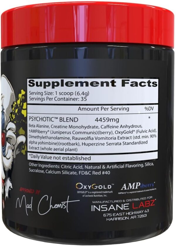 Insane Labz Psychotic, High Stimulant Pre Workout Powder, Extreme Lasting Energy, Focus and Endurance with Beta Alanine, Creatine Monohydrate, DMAE, 35 Srvgs (Strawberry Lemonade)