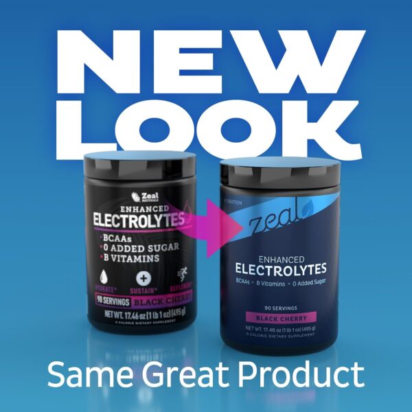 Zeal Naturals Electrolyte Powder Recovery Drink (90 Servings | Black Cherry) w/ 0 Sugar +BCAAs +B-Vitamins Electrolyte Supplement w Potassium Zinc & Magnesium for Hydration - Keto Electrolytes
