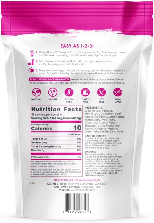 SkinnyFit Detox Tea: All-Natural, Laxative-Free, Supports A Healthy Weight, Helps Reduce Bloating, Natural Energy, Supports Immune System, Vegan, 28 Servings