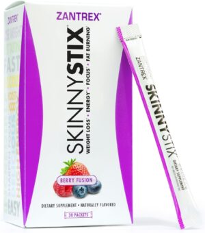Zantrex SkinnyStix Energy Powder – Lose Weight, GLP-1, Appetite Suppressant, Boost Mood – 10 Calories – Yerba Mate, Coffee Bean – 30 Stix, Berry