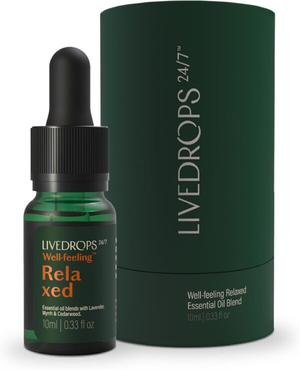 LIVEDROPS 24/7 Relaxed Essential Oil Blend - Tranquil Scent of Lavender, Myrrh & Cedarwood - Aromatherapy - Crafted in France - Pure & Natural - Apply Directly on Skin or in Diffuser
