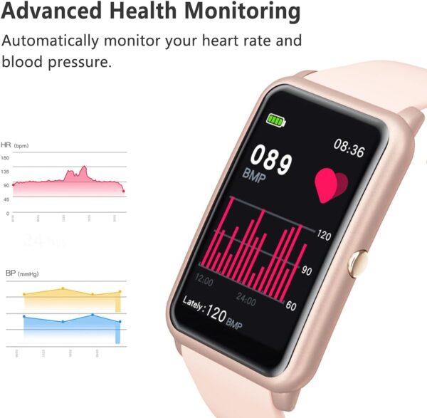 FITVII Fitness Tracker, Heart Rate Blood Pressure Monitor Activity Tracker, 1.57'' Touch Screen Calorie Step Counter IP68 Waterproof Watch with Weather Sleep Monitor Music Control for Women Men Kids
