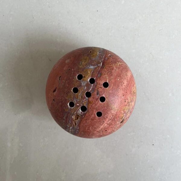 9 Holes Handmade Natural Marble Round Incense Burner Holder for Meditation Decorative Room/Kitchen/Coffee Shop (Red Travertine)