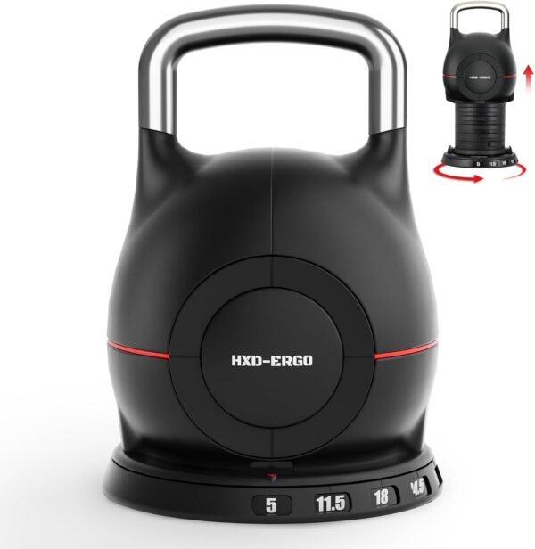 Adjustable Kettlebell Weight Set-Quickly Adjusts 7 Weights(5lb-44lb), Ergonomic kettlebell sets for Home Gym