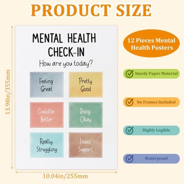 JIANWEI 12pcs Mental Health Posters, 10’’x14’’ School Counselor Supplies, Calm Down Corner Coping Skills Wall Art, Inspirational Posters Motivational Posters for Home Classroom Decoration(as Shown)