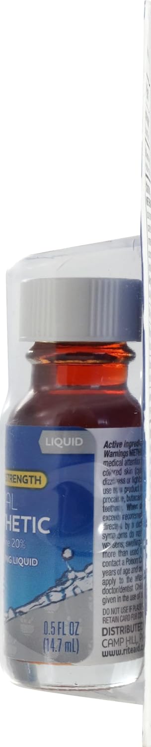 Rite Aid Maximum Strength Liquid Anesthetic Oral Pain Relief - .5 fl oz, Benzocaine 20% | Pain Relief Medications & Treatments | Canker Sore and Tooth Pain Relief for Adults | Mouth Sores Treatment