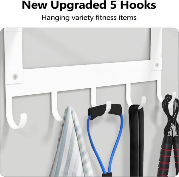 LSK Yoga Mat Holder Wall Mount, White Yoga Mats Storage Rack, Home Gym Storage with Metal Floating Shelf for Storing Fitness, Yoga Mat Rack with 5 Hooks for Hanging Foam Rollers and Resistance Bands