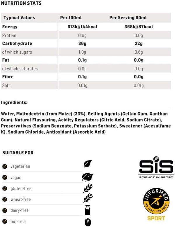 Science in Sport Energy Gel Pack, SIS Isotonic Energy Gel, 22g Fast Acting Carbs, Performance & Endurance Gels, Lemon & Lime Flavor - 2 Fl Oz (Pack of 6)