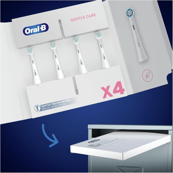 Oral-B iO Gentle Care Electric Toothbrush Head, Twisted & Angled Bristles for Deeper Plaque Removal, Pack of 4 Toothbrush Heads, Suitable for Mailbox, White
