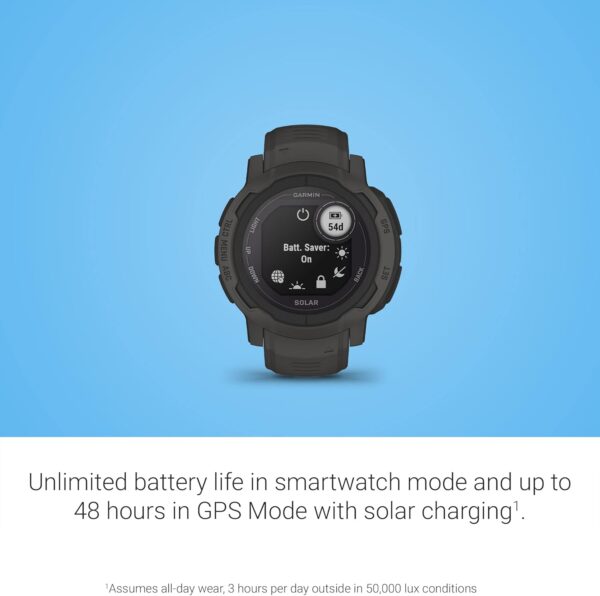 Garmin Instinct 2 Solar, GPS Outdoor Watch, Solar Charging Capabilities, Multi-GNSS Support, Tracbak Routing, Graphite