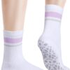 YUEDGE Yoga Pilates Socks for Women, Cushioned Grip Socks Non Slip Crew Workout Training Athletic Socks, 3 Pairs