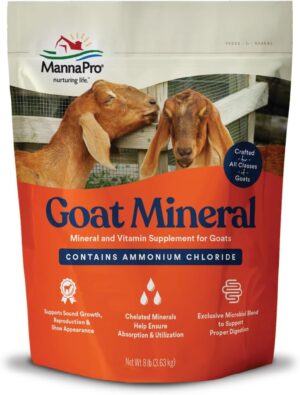 Manna Pro Goat Mineral Supplement - Made with Vitamins & Minerals to Support Growth & Development - Contains Ammonium Chloride - Microbial Blend for Digestion - 8 lbs