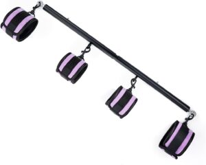 Spreader Bar Heavy Duty Stainless Steel Expandable Black Bar with 4pcs Furry Black Adjustable Strap,Sports Aid Training Fitness Gear Pilates Aid Kit, Home Indoor Yoga Set
