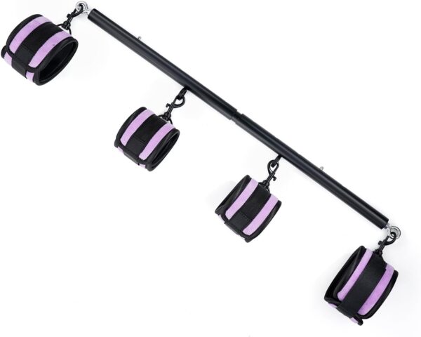 Spreader Bar Heavy Duty Stainless Steel Expandable Black Bar with 4pcs Furry Black Adjustable Strap,Sports Aid Training Fitness Gear Pilates Aid Kit, Home Indoor Yoga Set