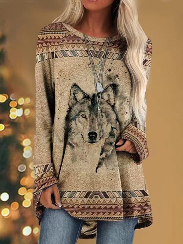 Bengbobar Western Sweatshirts for Women Native American Aztec Print Pullover Long Sleeve Crewneck Crewneck Sweatshirt