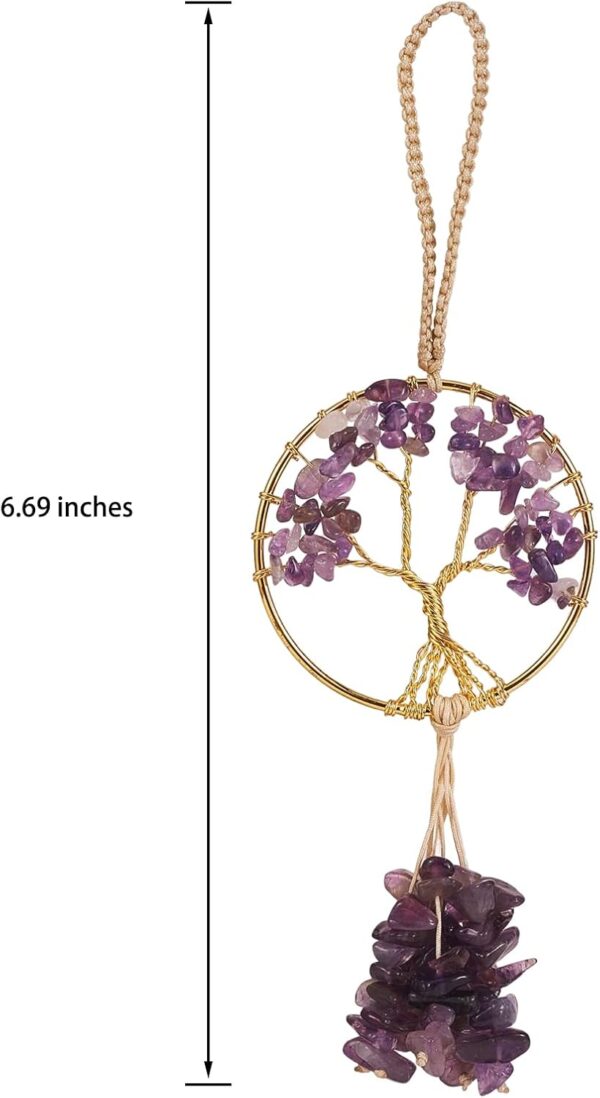 Healing Crystal Ornament Tree of Life Natural Amethyst Tree of Life Charm Car Mirror Accessories Hippie Boho Interior Room Wall Decoration Meditation Good Luck Decoration