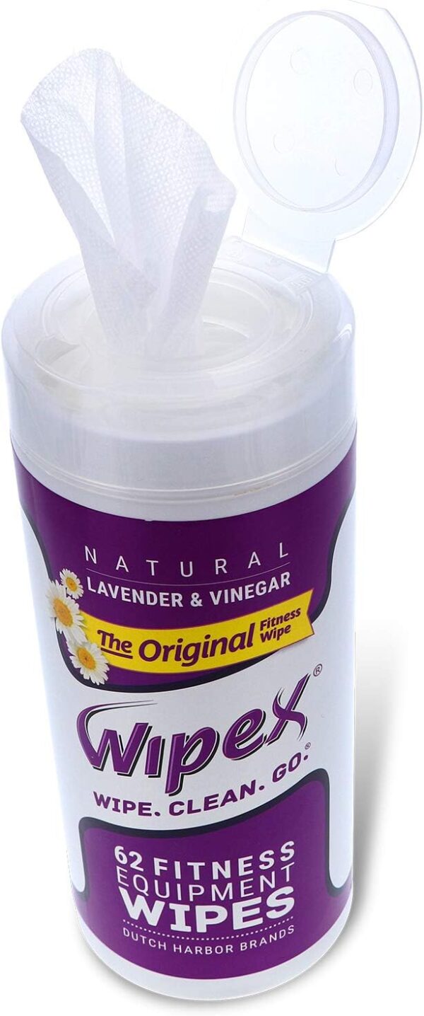 Wipex The Original Natural Fitness Equipment Wipes for Personal Use, Lavender and Vinegar, 3 Canisters of 186 Wipes