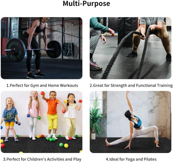 0.56in Thick 24 Sq Ft Gym Flooring for Home Gym, 6 Tiles Workout Exercise Equipment Mats, Rubber Top with EVA Foam, Interlocking Puzzle Floor Tiles for Fitness Room, Protective Flooring Mat