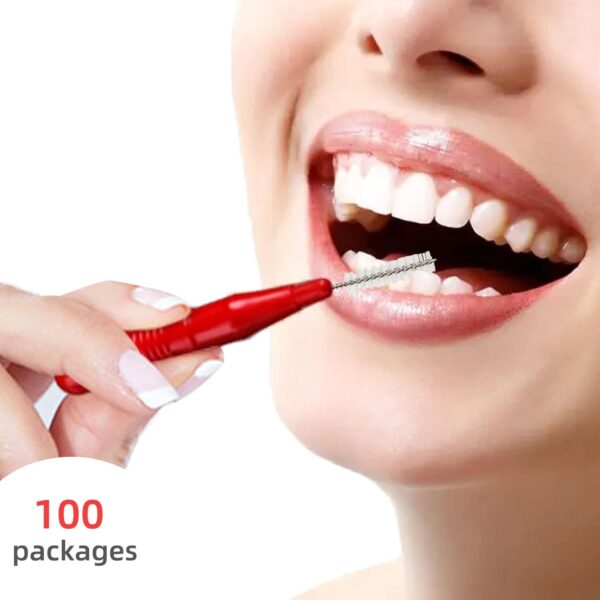 GOUWEIBA 100 pcs Braces Brush Disposable Interdental Brush Toothpick Dental Tooth Flossing Head Oral Dental Hygiene Flosser Dental Hygiene Flosser Tooth Cleaning Tools Oral Flossing Head (Blue+Red)