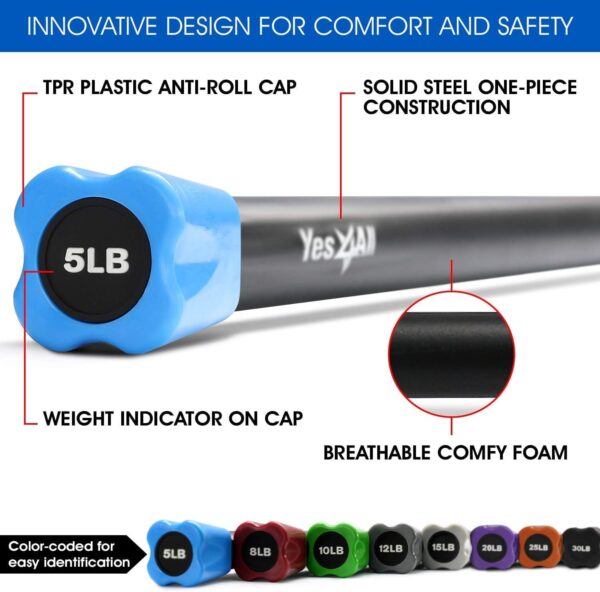 Yes4All Total Body Workout Weighted Bar, Resistance Band Bar, Weighted Bar Racks, Body Exercise Bar for Yoga, Strength Training in Home and Gym Single/Combo
