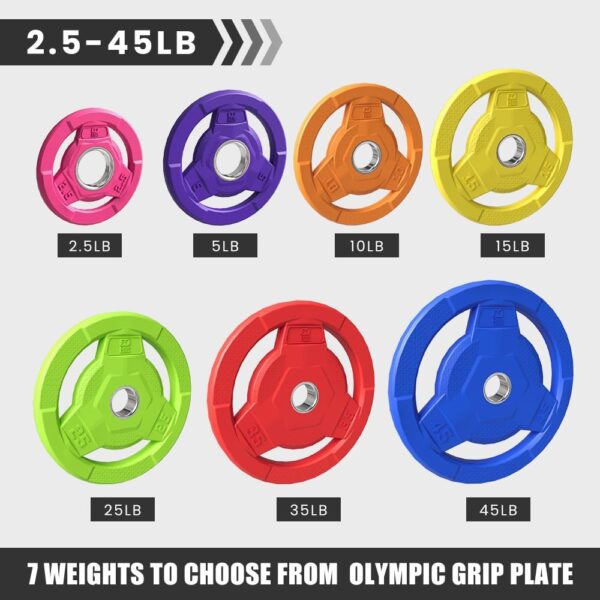 61gQfyRfE-L._AC_SL1000_.jpg Color Coded 2-Inch Rubber Coated Olympic Grip Plate for Barbell,Solid Cast Iron Weight Plates for Strength Training,Weightlifting,Crossfit, Home Gym, 2.5/5/10/15/25/35/45 LB, Single and Pair