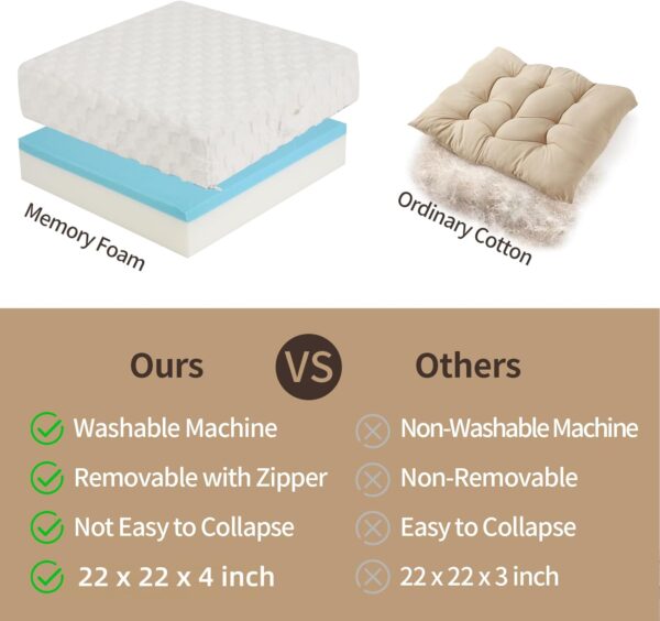 22 inches Meditation Floor Pillow, Square Large Floor Cushions for Adults, Thick Memory Foam Seat Cushions for Yoga, Living Room, Sofa, Tatami, Cream