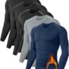 5 or 4 Pack Men's Thermal Compression Shirt Fleece Lined Long Sleeve Athletic Base Layer Cold Weather Gear Workout Top