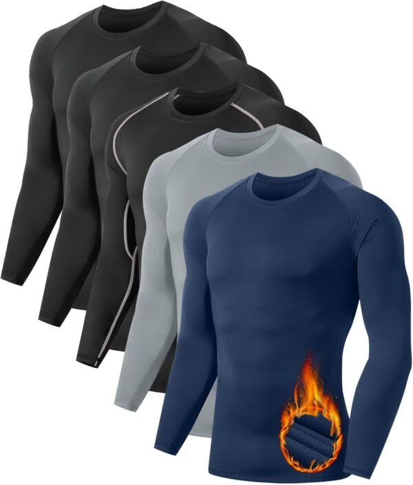 5 or 4 Pack Men's Thermal Compression Shirt Fleece Lined Long Sleeve Athletic Base Layer Cold Weather Gear Workout Top