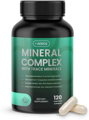 Premium Blend of 52 Trace Minerals Complex with Essential Minerals in Chelated Form – All Natural and 100% Organic - 120 Capsules - Full Spectrum Ionic Mineral Blend - Safe for Women and Men