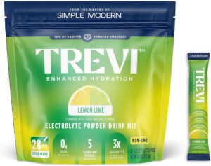 TREVI™ Electrolytes Powder Packets – No Sugar Hydration Drink Mix Rehydrate Daily Electrolyte Replenisher Hydrates Himalayan Pink Salt, Vitamins, Trace Minerals, Artificial Dye Free 28 Ct Lemon Lime