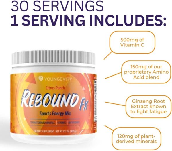 Rebound Fx Citrus Powder, 360g – Supplement for Energy, Enriched with Vitamins, Minerals and Antioxidants – Immune System Booster Powder - Energy Vitamins Drink Mix for Women & Men