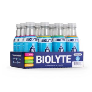 BIOLYTE Electrolyte Drink - Hydration Drink, Medical-Grade Flavored Water with Electrolytes, Sports Drinks, Liquid Energy & Rehydration, IV in a Bottle - Variety, 16 Fl Oz (12 Pack)