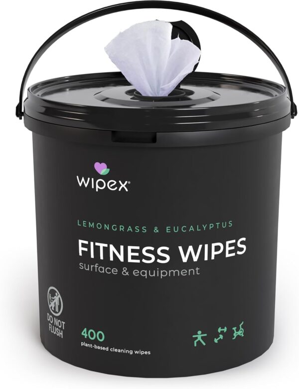 Wipex Gym Wipes Fitness Equipment Wipes, Plant-Based Cloth - Lemongrass, Eucalyptus and Vinegar Wipes to Clean Surfaces, Safe Yoga Mat Cleaner Wipes, All Purpose Gym Cleaner, 400 Count