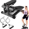 61hH0PNbKL._AC_SL1500_.jpg Steppers for Exercise at Home, Mini Stair Stepper with Resistance Bands Workout Equipment Up to 300LBS Loading Capacity, Hydraulic Fitness Stepper with LCD Monitor