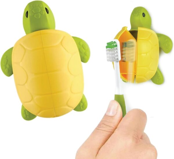 Flipper Fun Animal Turtle Toothbrush Cover – Kids Toothbrush Holder with Cover – Toothbrush Holders for Bathrooms - Suction Cup Toothbrush Holder