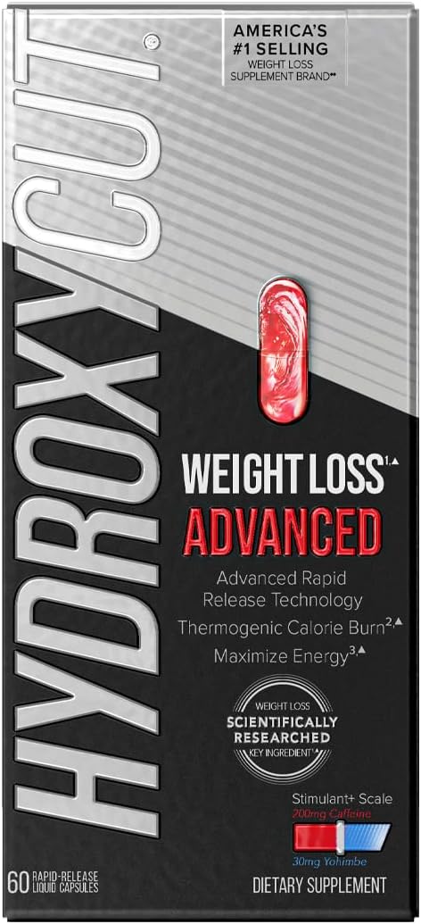 Hydroxycut Advanced - 60 Rapid-Release Liquid Capsules - Thermogenic Calorie Burn, Maximize Energy - for Women & Men