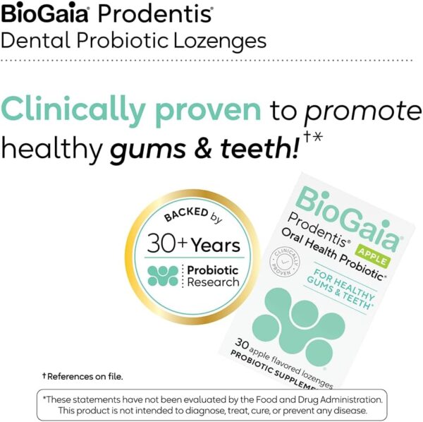 BioGaia Prodentis | Dental Probiotic Lozenges | Promotes Healthy Gums & Teeth | Defends Against Dental Problems | Replenishes Oral Microbiome | Improves Oral Health | Apple Flavor | 30 Day Supply