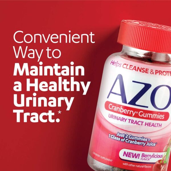 AZO Cranberry Urinary Tract Health Gummies Dietary Supplement, 2 Gummies = 1 Glass of Cranberry Juice, Helps Cleanse & Protect, Natural Berrylicious Flavor, Non-GMO, 72 Gummies