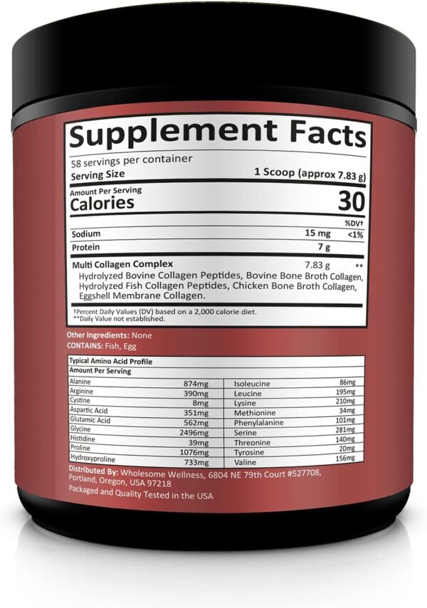 Multi Collagen Protein Powder Hydrolyzed (Type I II III V X) Grass-Fed All-in-One Super Bone Broth + Collagen Peptides - Premium Blend of Beef, Chicken, Wild Fish, Eggshell, 58 Servings, Unflavoured