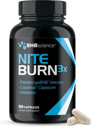 Night Burn Keto BHB Exogenous Ketones Supplement - Real Ketones Keto Diet Pills with Patented goBHB Capsimax and Melatonin for Body Sculpting (60 Count (Pack of 1), Nite)