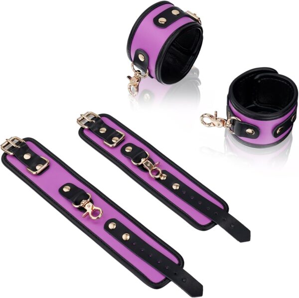 Spreader Bar Heavy Duty Stainless Steel Expandable Black Bar Home Gym with 4pcs Furry Purple Adjustable Strap,Sports Aid Training Fitness Gear Pilates Aid Kit,Yoga Set