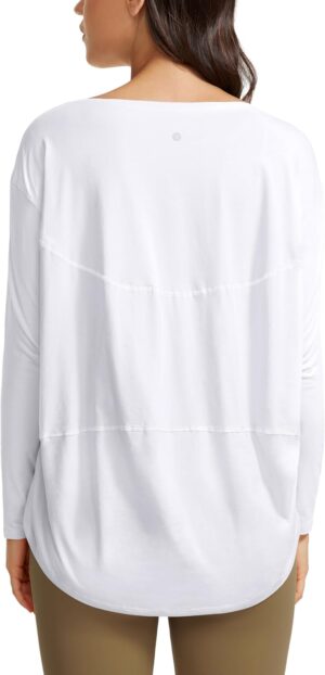 CRZ YOGA Pima Cotton Long Sleeve Workout Shirts for Women Loose Fit Athletic Yoga T-Shirts Casual Boat Neck Fall Tops